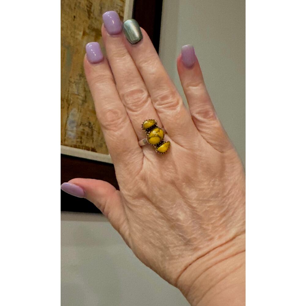 Honey Dahlia Tirquoise Three Stone Ring Size 6-10 Adjustable - Picture 4 of 5